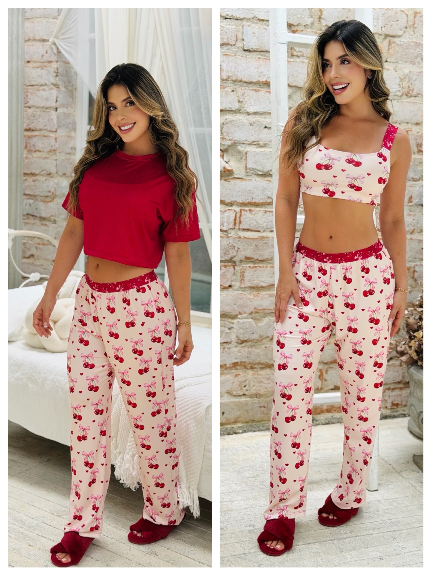 Trio Pantalon Camiseta+ top Cereza